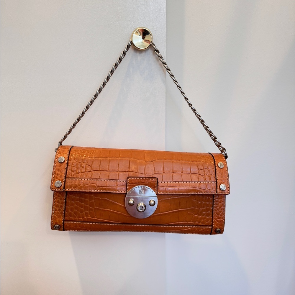 Michael Kors Crocodile Alligator Printed Leather Handbag Chain Link Shoulder Bag